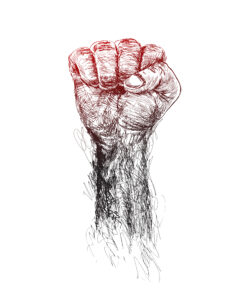 Hand with Unity Calligraphic line art Text shopping poster vecto