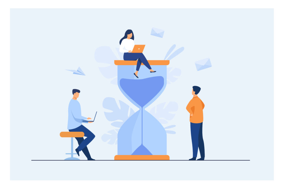 Tiny people and huge sand glass